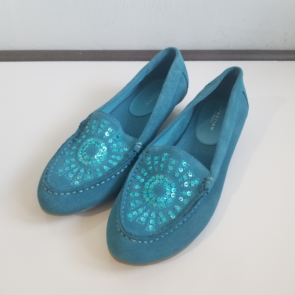Kenneth Cole Reaction Beaded Sequin Starfish Leather Loafers 7.5